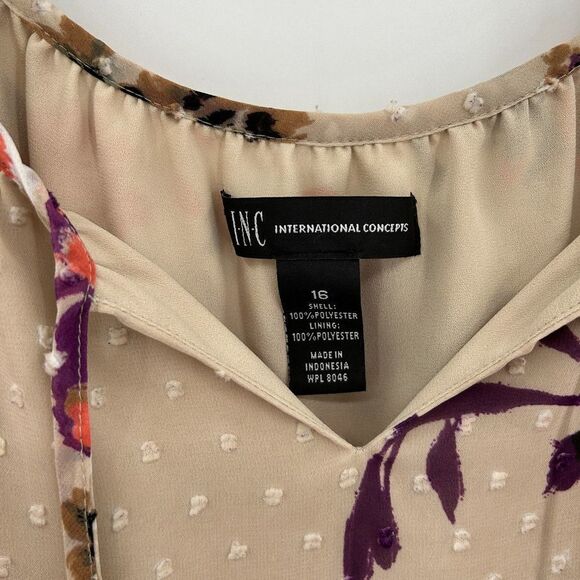 INC INTERNATIONAL CONCEPTS Beige Pink Floral Swiss Dot Cold Shoulder Blouse 16 - Picture 6 of 6